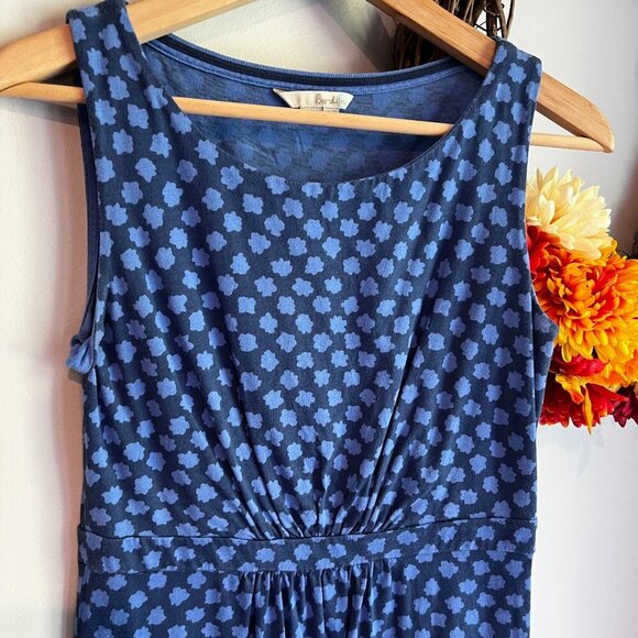 Boden Knee Length Floral Retro Dress Jersey Ruched Sz 4R in Blue Floral - Picture 2 of 11